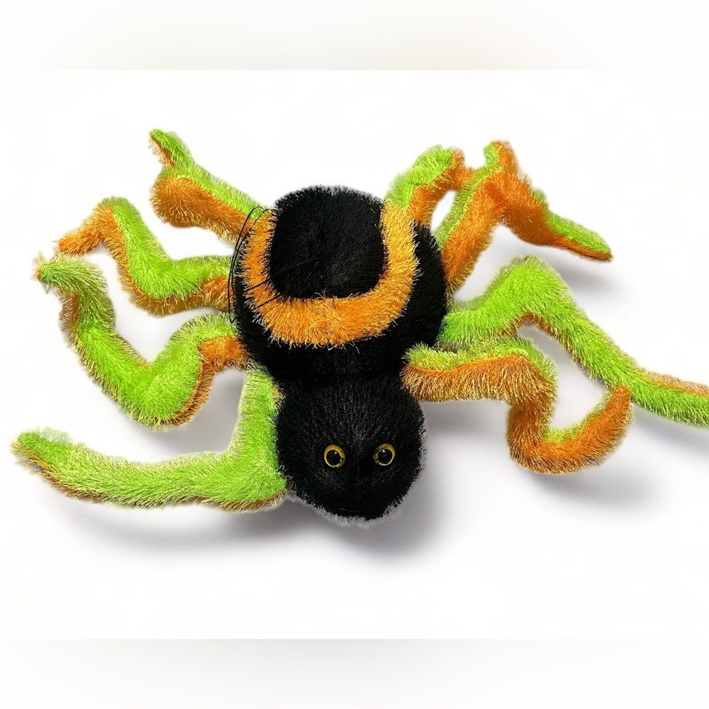 Big Fuzzy Hairy Spider Hanging Plush Black Orange Green Halloween Fiesta 20”